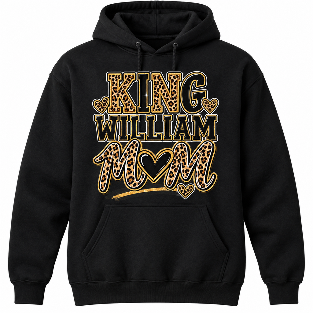 King William Mom Leopard Print Shirt & Hoodie | Gold Glitter-Style Mom Apparel