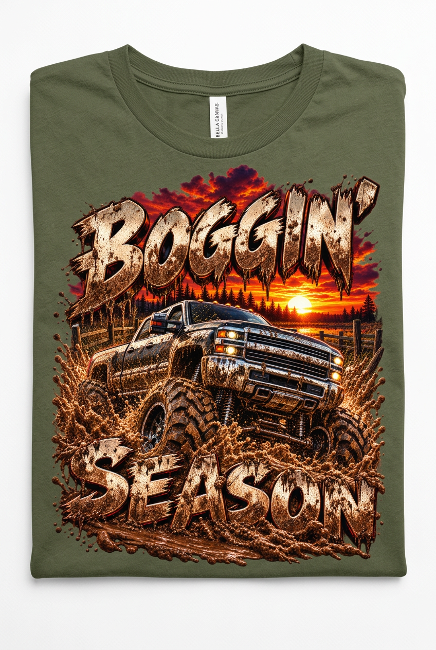 Boggin Season Folded Bella Canvas Military Green T-Shirt