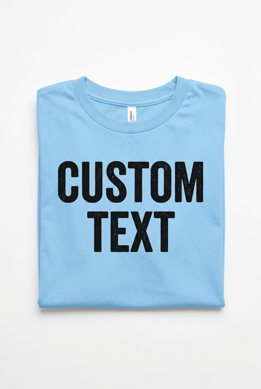 Custom Text Folded Baby Blue Bella Canvas Youth T-Shirt