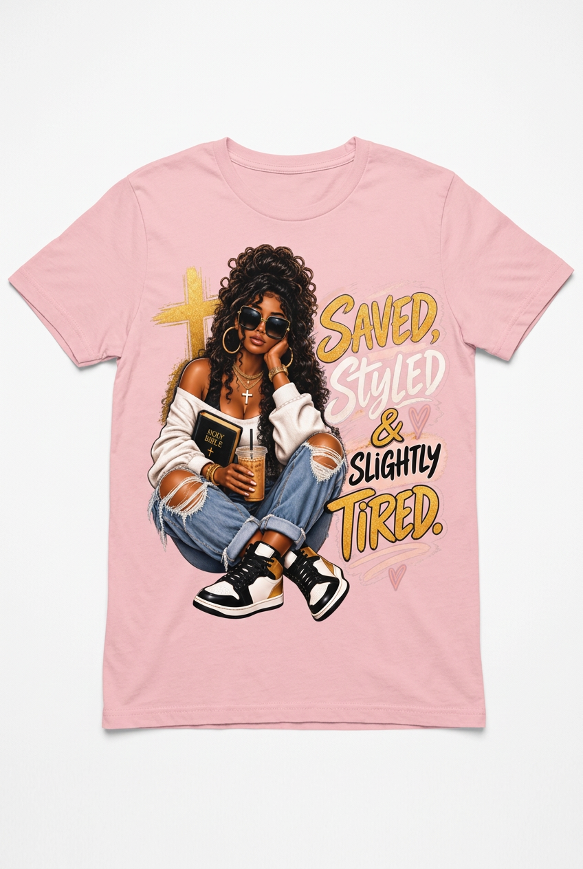 Saved Styled & Slightly Tired Pink T-Shirt Flat Lay