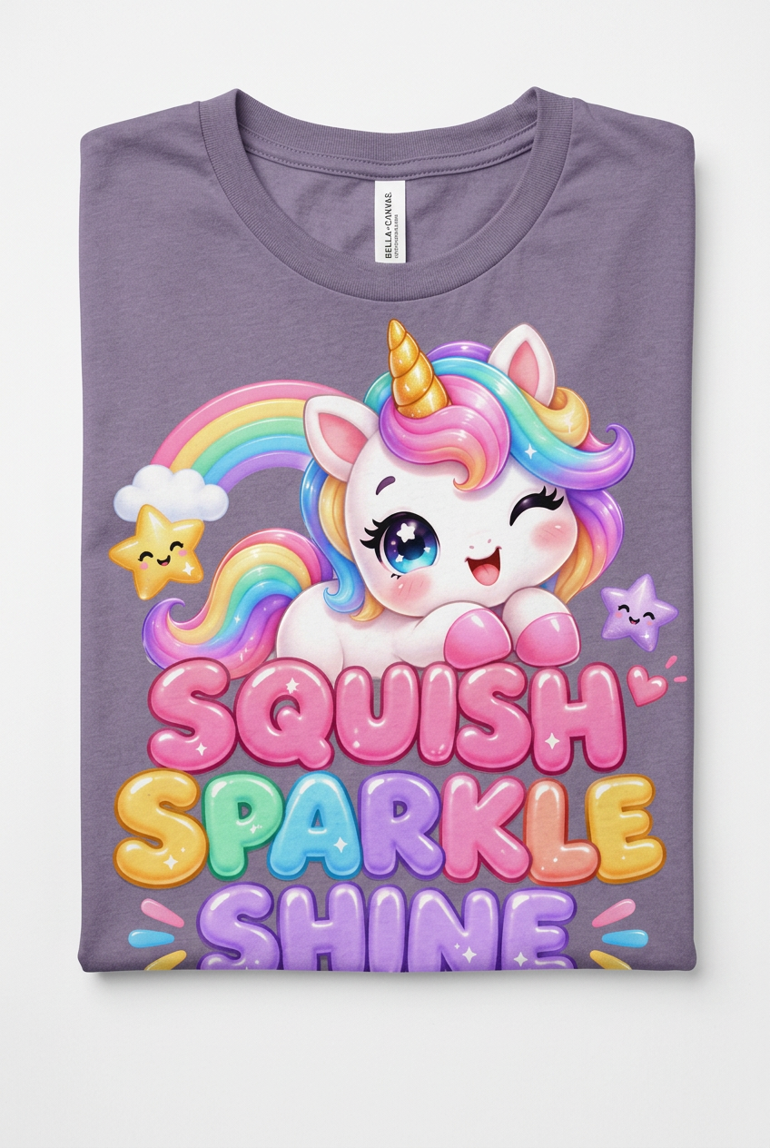 Squish Sparkle Shine Folded Bella Canvas Dark Lavender T-Shirt