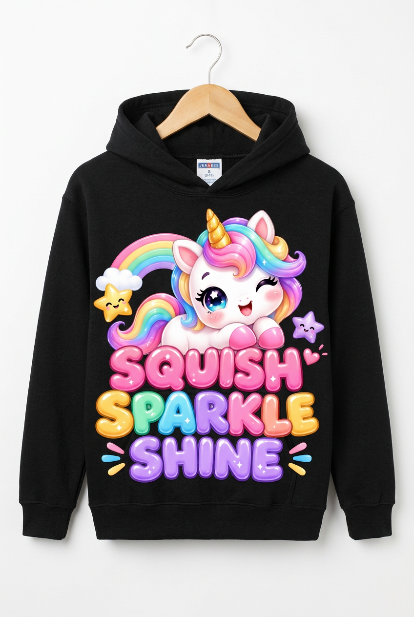 Squish Sparkle Shine Hanging Black Kids Jerzees Hoodie