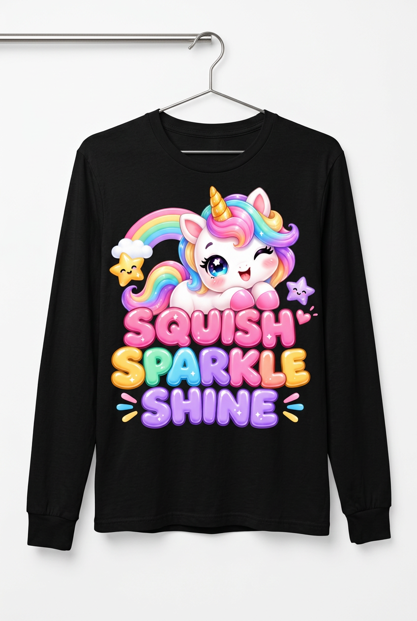 Squish Sparkle Shine Hanging Black Long Sleeve Shirt