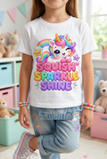 Squish Sparkle Shine White T-Shirt Little Girl Lifestyle