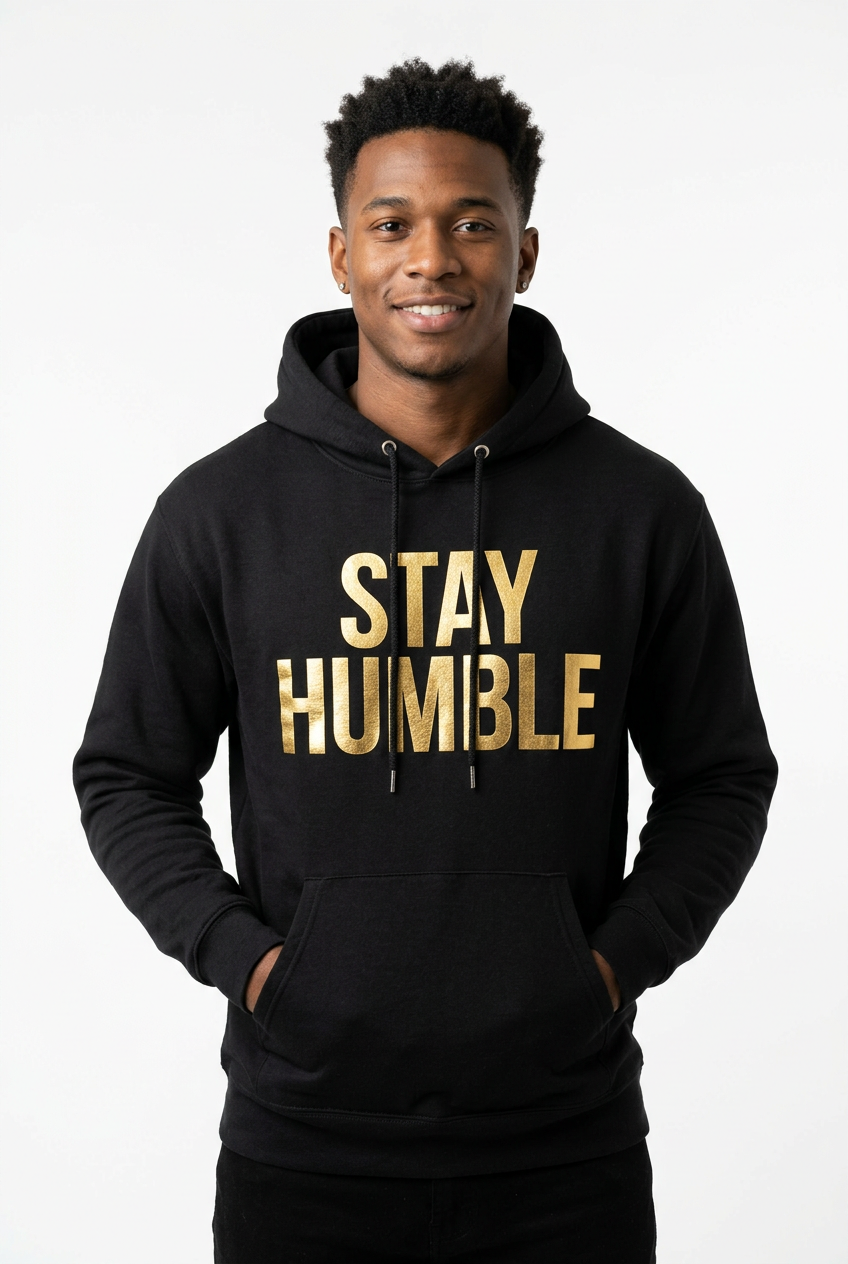 Stay Humble Black Jerzees Hoodie Male Model