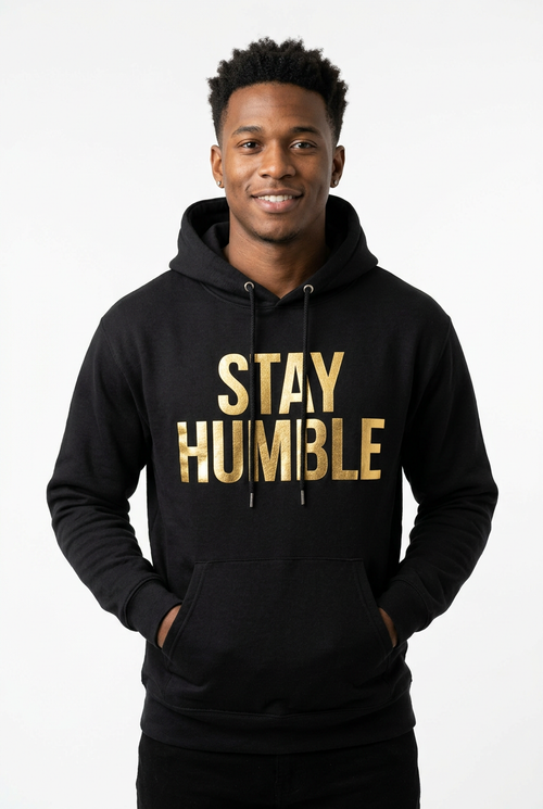 Stay Humble Black Jerzees Hoodie Male Model