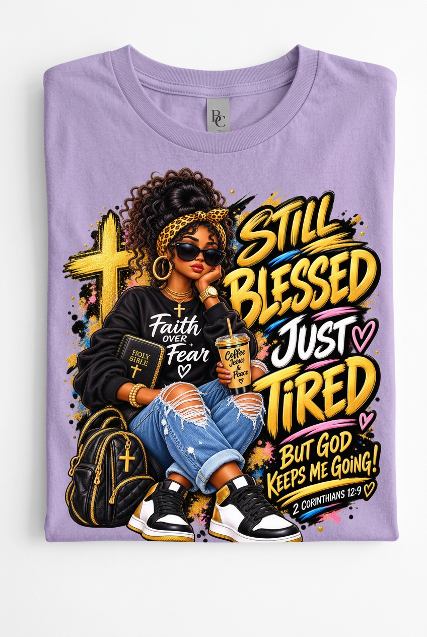 Still Blessed Just Tired Folded Bella Canvas Lavender T-Shirt